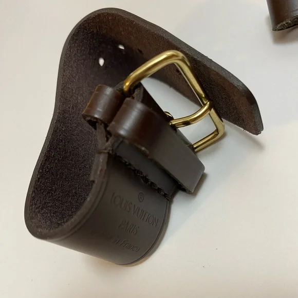 Louis Vuitton Brown Leather Bag Tag Set Monogram YY Luxury Travel Authentic - Picture 8 of 10